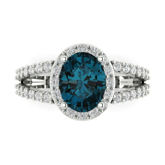 Solitaire with Accents Engagement Ring for Women - 2.6ct Natural London Blue Topaz in 14K White Gold Promise Ring