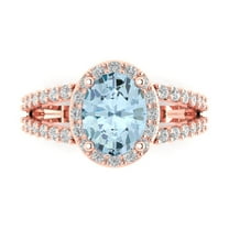 Solitaire with Accents Engagement Ring for Women - 2.6ct Natural Swiss Blue Topaz in 18K Rose Gold Promise Ring