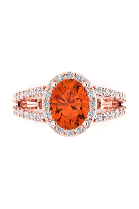 Solitaire with Accents Engagement Ring for Women - 2.6ct Simulated Red Diamond in 18K Rose Gold Promise Ring