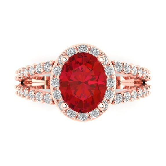 Solitaire with Accents Engagement Ring for Women - 2.6ct Simulated Ruby in 14K Rose Gold Promise Ring