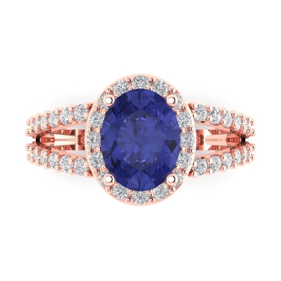 Solitaire with Accents Engagement Ring for Women - 2.6ct Simulated Tanzanite in 14K Rose Gold Promise Ring