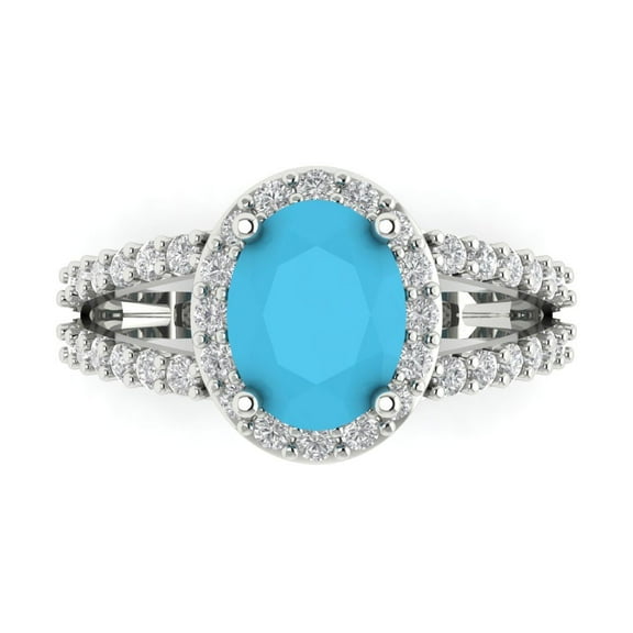 Solitaire with Accents Engagement Ring for Women - 2.6ct Simulated Turquoise in 14K White Gold Promise Ring