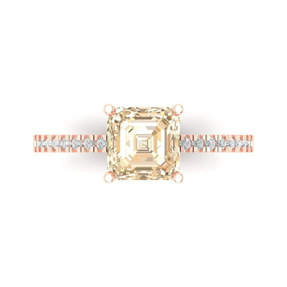 Clara Pucci 14K Rose Gold Solid Gold Morganite Solitaire with Accents Anniversary Ring for Women - 2.7 cttw Asscher Cut