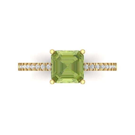 Solitaire with Accents Engagement Ring for Women - 2.7ct Natural Peridot in 14K Yellow Gold Promise Ring
