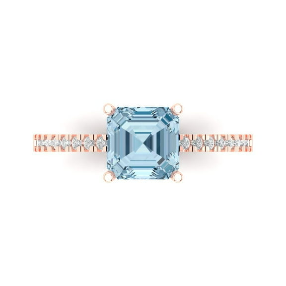 Solitaire with Accents Engagement Ring for Women - 2.7ct Natural Sky Blue Topaz in 14K Rose Gold Promise Ring