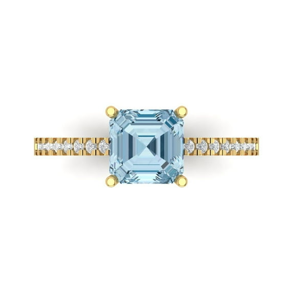 Solitaire with Accents Engagement Ring for Women - 2.7ct Natural Swiss Blue Topaz in 14K Yellow Gold Promise Ring