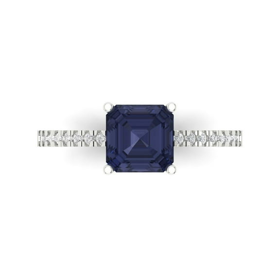 Solitaire with Accents Engagement Ring for Women - 2.7ct Simulated Blue Sapphire in 18K White Gold Promise Ring
