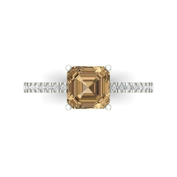 Solitaire with Accents Engagement Ring for Women - 2.7ct Simulated Champagne Diamond in 14K White Gold Promise Ring
