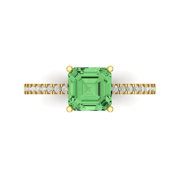 Solitaire with Accents Engagement Ring for Women - 2.7ct Simulated Green Diamond in 14K Yellow Gold Promise Ring