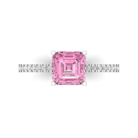 Solitaire with Accents Engagement Ring for Women - 2.7ct Simulated Pink Diamond in 14K White Gold Promise Ring