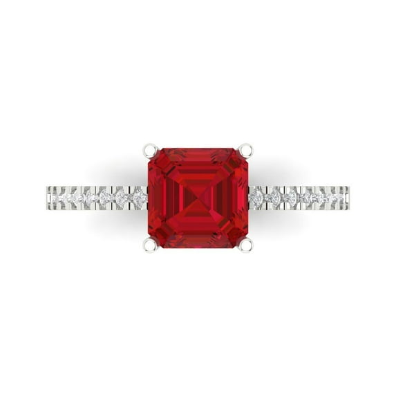 Solitaire with Accents Engagement Ring for Women - 2.7ct Simulated Pink Tourmaline in 14K White Gold Promise Ring