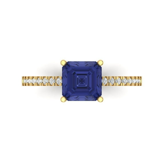 Solitaire with Accents Engagement Ring for Women - 2.7ct Simulated Tanzanite in 14K Yellow Gold Promise Ring