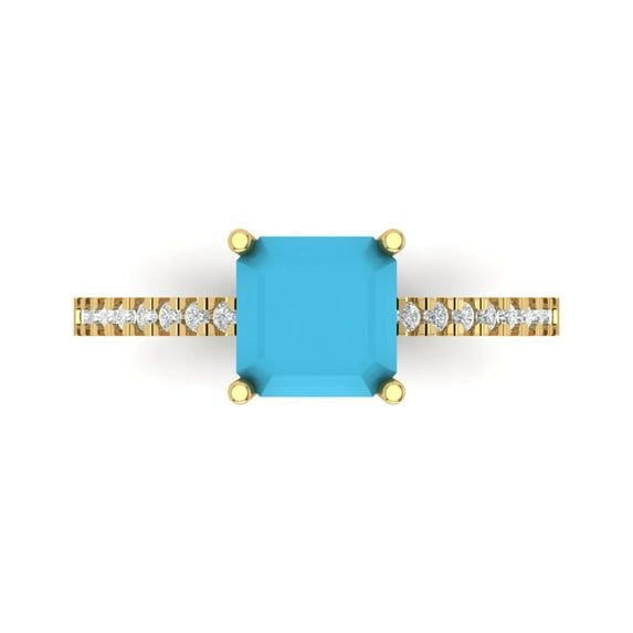 Solitaire with Accents Engagement Ring for Women - 2.7ct Simulated Turquoise in 14K Yellow Gold Promise Ring