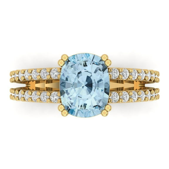 Solitaire with Accents Engagement Ring for Women - 3.48ct Natural Aquamarine in 14K Yellow Gold Promise Ring