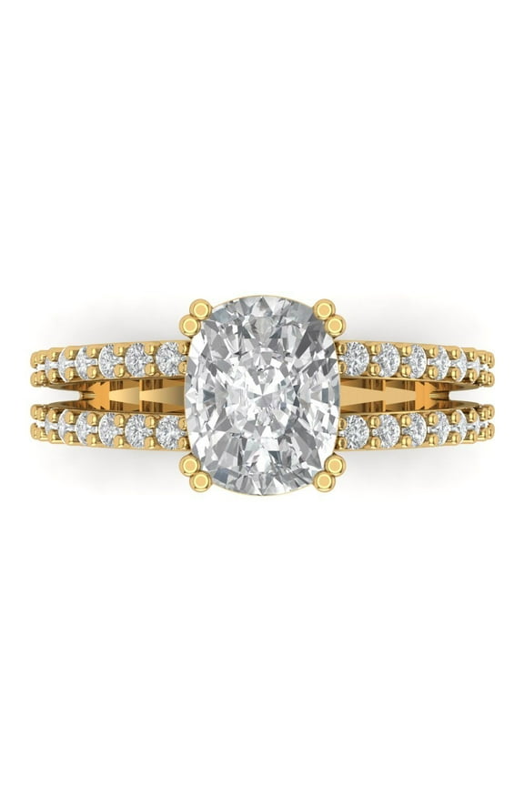 Solitaire with Accents Engagement Ring for Women - 3.48ct Simulated Diamond in 14K Yellow Gold Promise Ring
