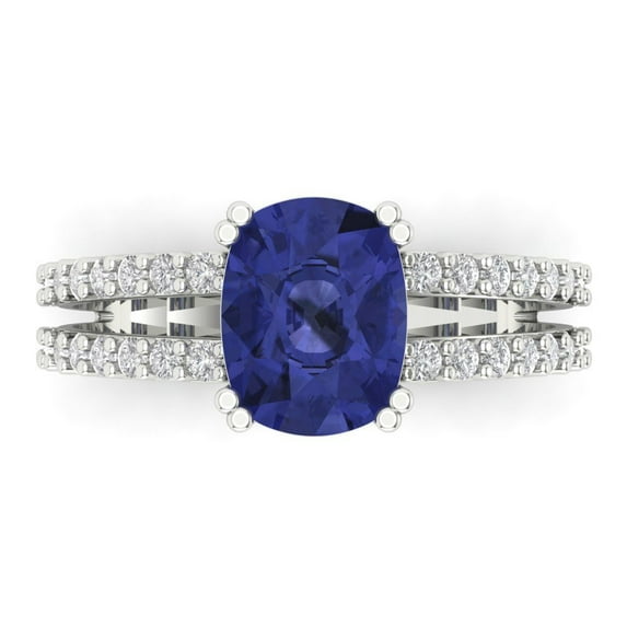 Solitaire with Accents Engagement Ring for Women - 3.48ct Simulated Tanzanite in 14K White Gold Promise Ring