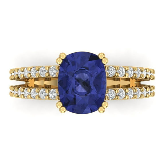Solitaire with Accents Engagement Ring for Women - 3.48ct Simulated Tanzanite in 14K Yellow Gold Promise Ring