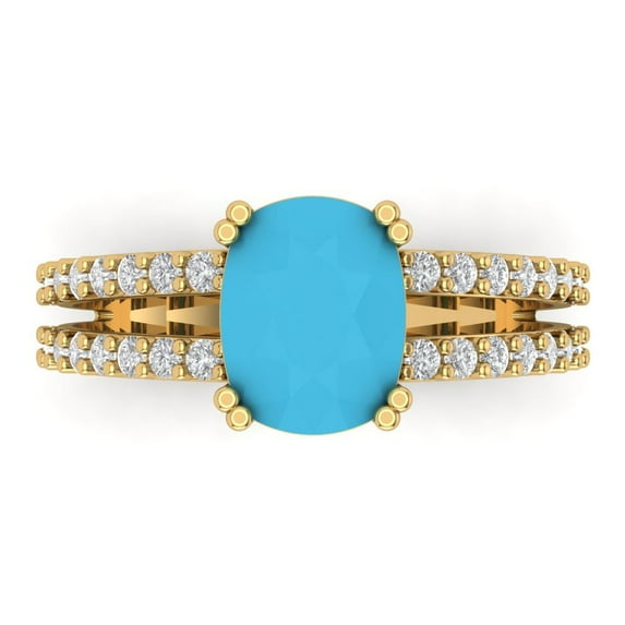 Solitaire with Accents Engagement Ring for Women - 3.48ct Simulated Turquoise in 14K Yellow Gold Promise Ring