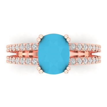 Solitaire with Accents Engagement Ring for Women - 3.48ct Simulated Turquoise in 18K Rose Gold Promise Ring
