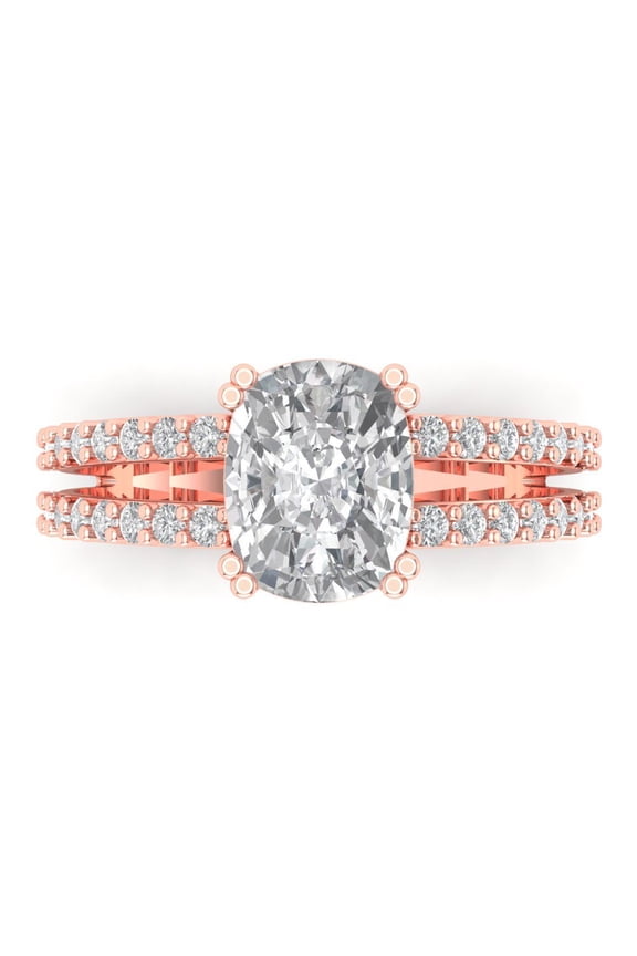 Solitaire with Accents Engagement Ring for Women - 3.48ct White Sapphire in 18K Rose Gold Promise Ring