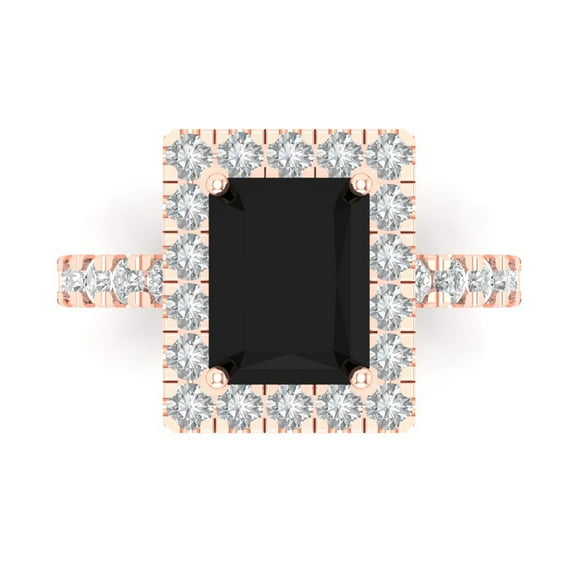 Solitaire with Accents Engagement Ring for Women - 3.84ct Natural Onyx in 14K Rose Gold Promise Ring