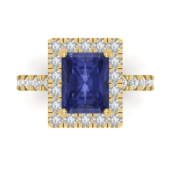 Solitaire with Accents Engagement Ring for Women - 3.84ct Simulated Tanzanite in 14K Yellow Gold Promise Ring