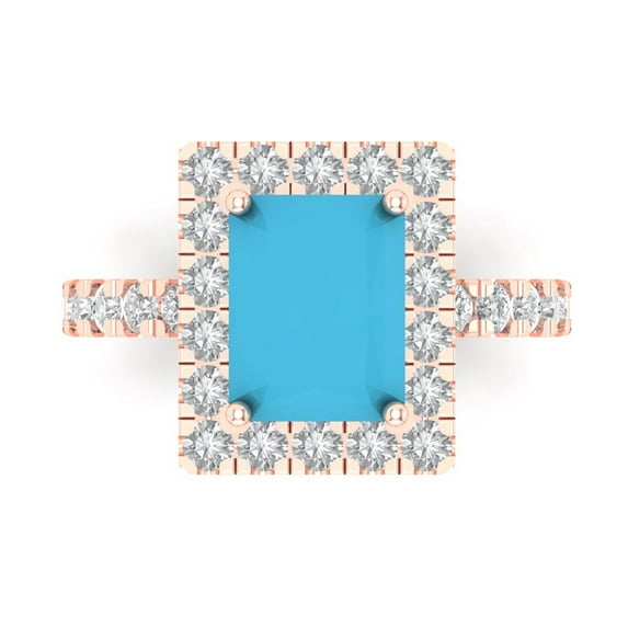 Solitaire with Accents Engagement Ring for Women - 3.84ct Simulated Turquoise in 18K Rose Gold Promise Ring