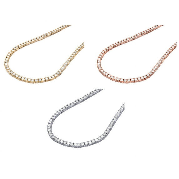 Solitaires 25 Pointer 31.64 CT Diamond 4 Prong 3D Tennis Chain Necklace 10K Yellow / White / Rose Gold 6MM 16"-24"