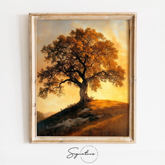 Solitary Oak Tree On Grassy Hill, Rustic Nature Wall Art, Majestic Summer Landscape, Tree Poster 3861 Home Decor, 8x12 UNFRAMED