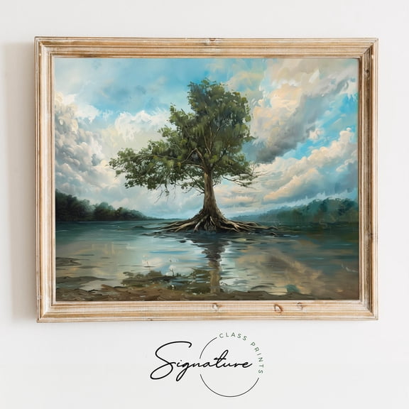 Solitary Sycamore Tree In Flooded Riverside, Scenic Wall Art, Nature Landscape, Living Room Decor, Water Scene, UNFRAMED Poster, Wall Art for Decor, Present, 8x12