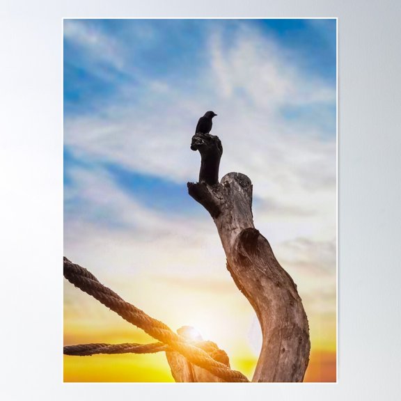 Solitary Watch: A Crow’S Sunset Perch Poster Wall Art, Modern Wall Decor For Living Room Bedroom, 8x12 UNFRAMED