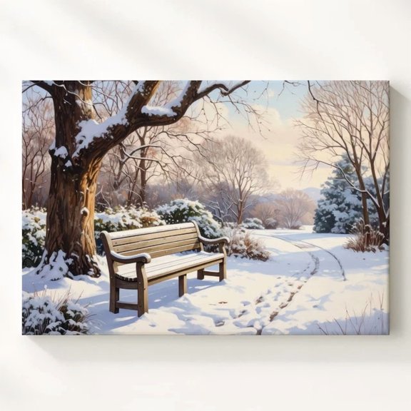Solitude In Snow Poster Peaceful Winter Park Scene With Bench & Tree Stillness Art