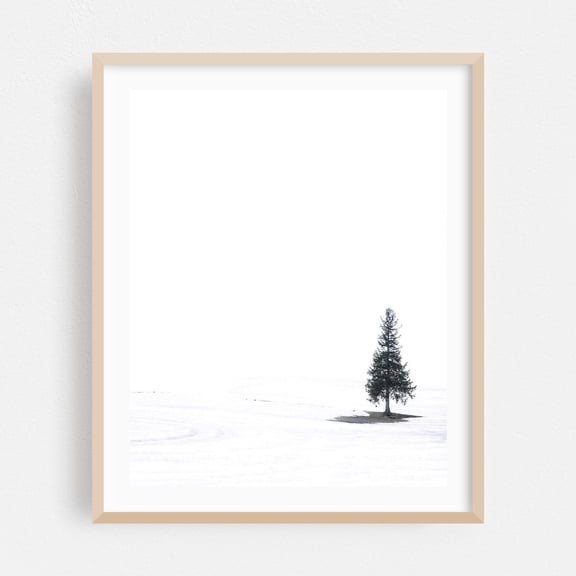 Solitude in the Snow - Hokkaido Japan Photography Minimalist Winter Snow Nature Landscape Scenic Oak Framed Wall Art Print 9 x 12 inches