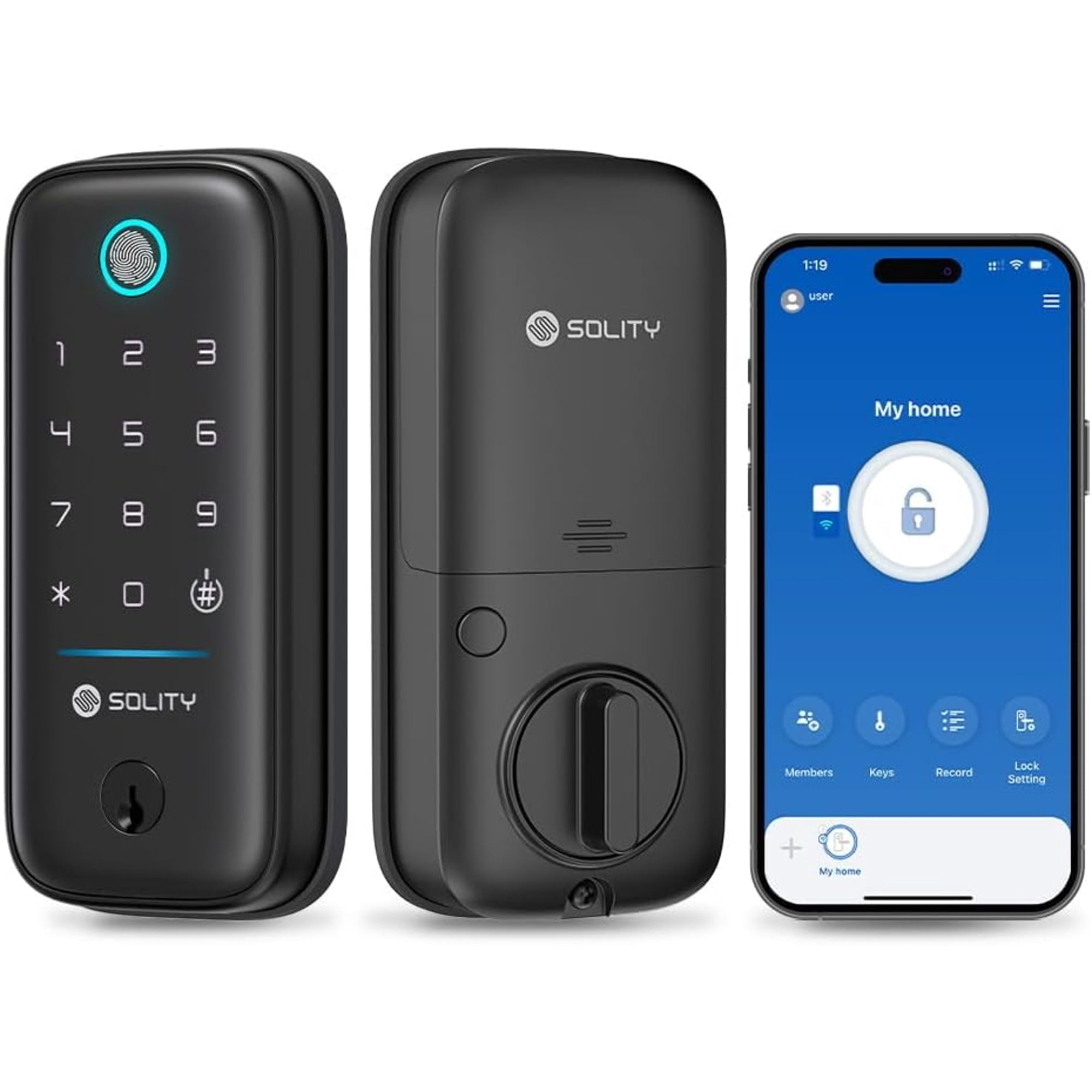 Solity GT5BKBK Matte Black Smart Deadbolt Door Lock
