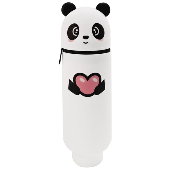 Solivara 2 In 1 Panda Silicone Pencil Case Soft Kawaii Table Pen Holder Cute Zipper Foldable Pen Bag(B,One Size)