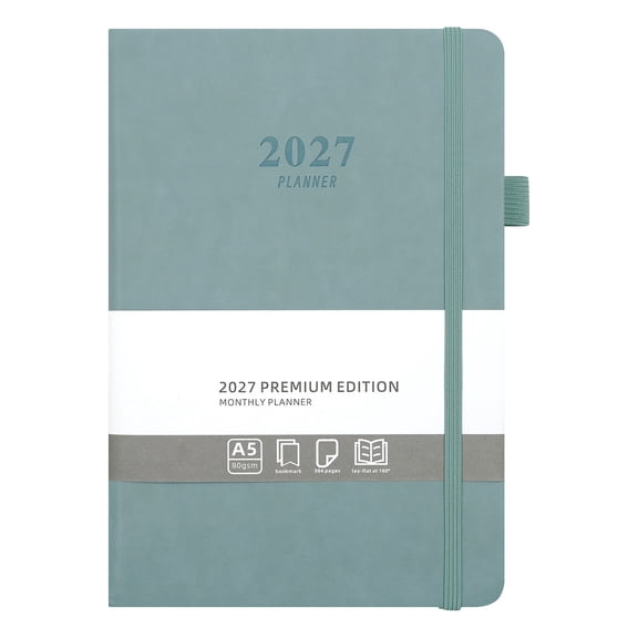 Solivara 2027 English A5 Daily Planner 365 Day Leather Cover 384 Pages(Blue,8.46*5.71in)