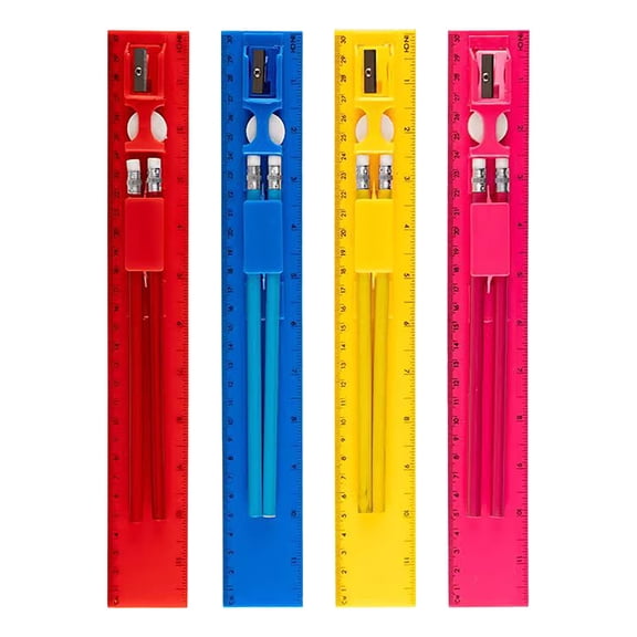 Solivara 30cm Rubber Ruler Pen Set Friendly Material Modern Design For Home And Office Measuring(Yellow,One Size)