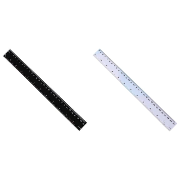 Solivara 30cm Transparent Plastic Straight Ruler Centimeter Scale For Home Office Art Drafting And Measuring(Black*1+White*1,1.18*11.81in)