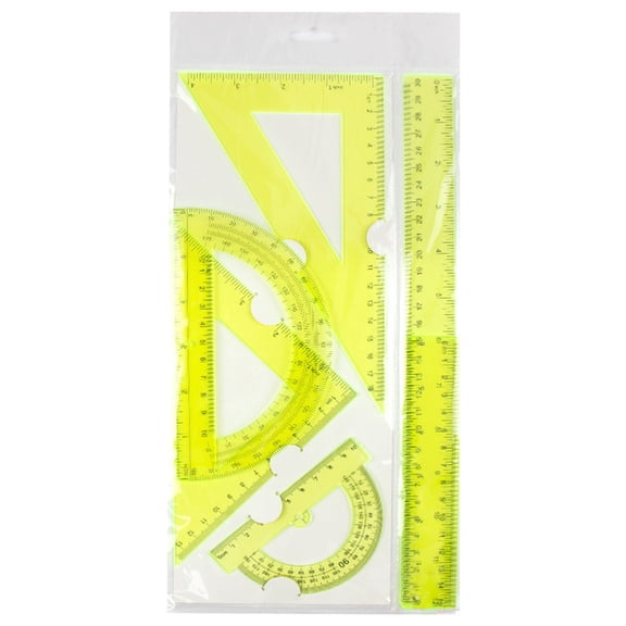 Solivara 6pcs Plastic Ruler Set 30cm Triangular Protractor Geometry Drafting Kit For Home Office Use,Yellow,11.81 in