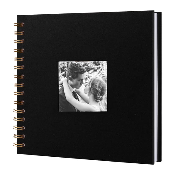 Solivara 8 Inch DIY Blank Scrapbook Memory Photo Album Linen Cover With Front Window For Family Wedding Travel(Black,3.15*3.15in)