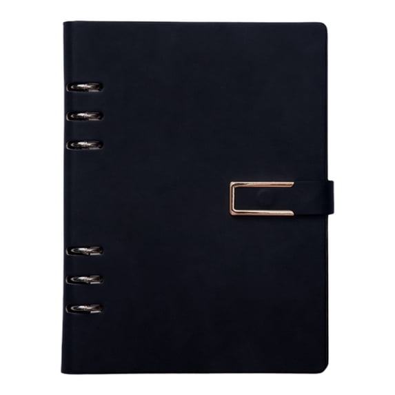 Solivara A5 6 Ring Refillable PU Leather Notebook With Paper Navy For Home Office Use(C,One Size)