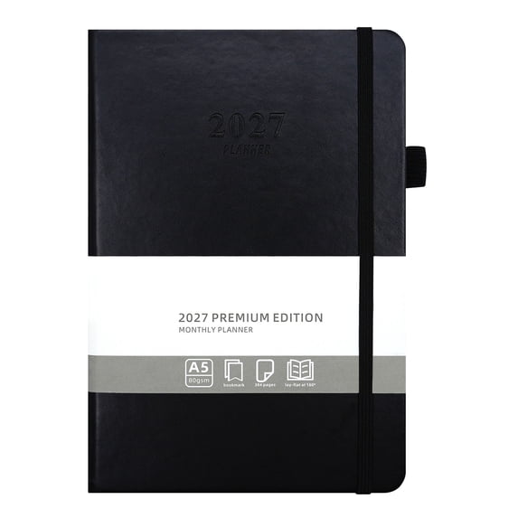 Solivara A5 English Planner 2027 365 Day Leather Cover 384 Pages For Daily Planning(E,8.46*5.71 in)