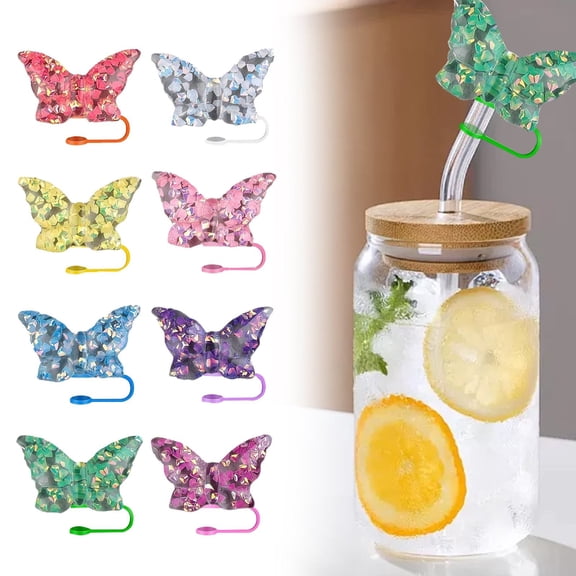 Solivara Colorful Butterfly Silicone Cup Cap Topper Reusable Protector For 10mm Cups Kitchen Sealer(Pink,8Pcs)