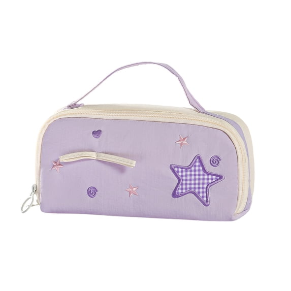 Solivara Cute Star Pattern Multi Layer Handheld Large Capacity Aesthetic Pencil Case(D,7.87*3.94*2.76in)
