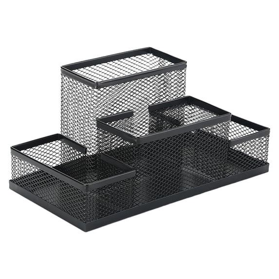 Solivara Desk Organizer And Mesh Pen Holder, 4 Compartment Black Metal Desk Caddy For Pencils Scissors And Office Supplies(Black,4.09*8.03*3.82in)