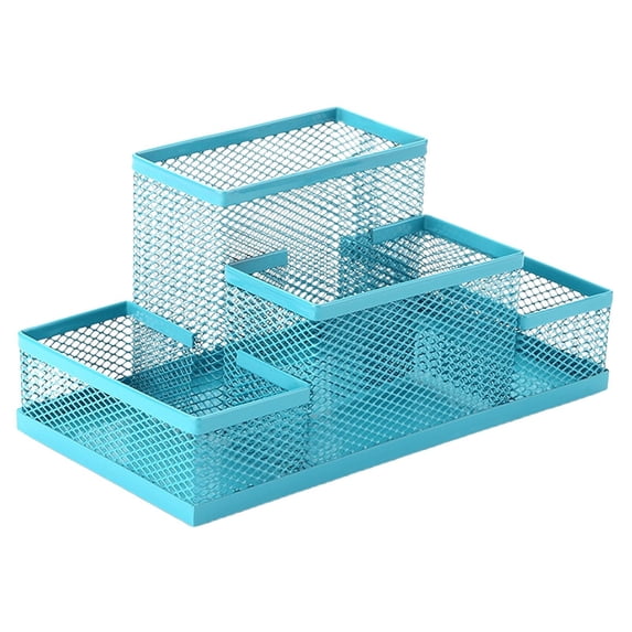 Solivara Desk Organizer And Mesh Pen Holder, 4 Compartment Black Metal Desk Caddy For Pencils Scissors And Office Supplies(Blue,4.09*8.03*3.82in)