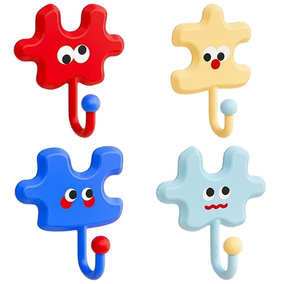 Solivara No Drill Colorful Adhesive Wall Hooks For Hanging Hat Key Towel Scarf And Bag Easy Installation(Red*1+Yellow*1+Blue*1+Sky Blue*1,3.15*3.35in)