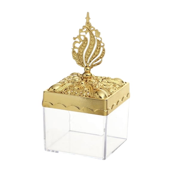 Solivara European Style Light Gold Plated Acrylic Candy Box With Lid For Wedding Transparent Fresh Preservation Container(B,3.94*2.28*2.20in)