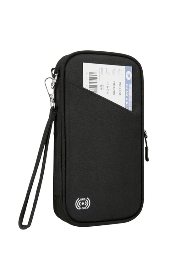 Family Document Organizer Bag Large Capacity Water Resistant Passport Holder Multi Functional Cards Certificates Storage Wallet(Black,9.45*5.12*1.57in)