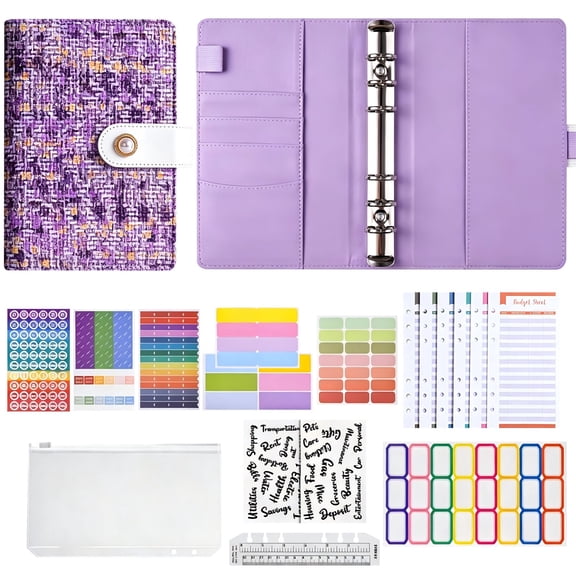 Solivara Fashionable A6 Ring Bound Planner For Budget Tracking With Storage And Categorization Stickers(C,7.40*5.31 in)